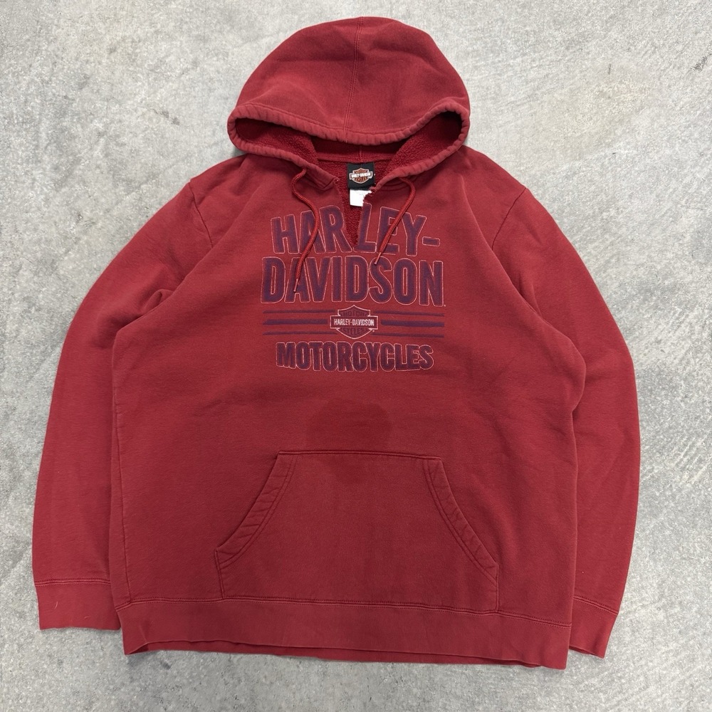 Men's Harley Davidson Hoodie Red Biker Distressed Indiana Pullover Grunge XL